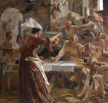 The Spur in the Dish warns the Border Chief that the Larder needs replenishing (One of a series of eight paintings illustrating the history of the English Border) by William Bell Scott (Edinburgh 1811 - Penkill Castle 1890)